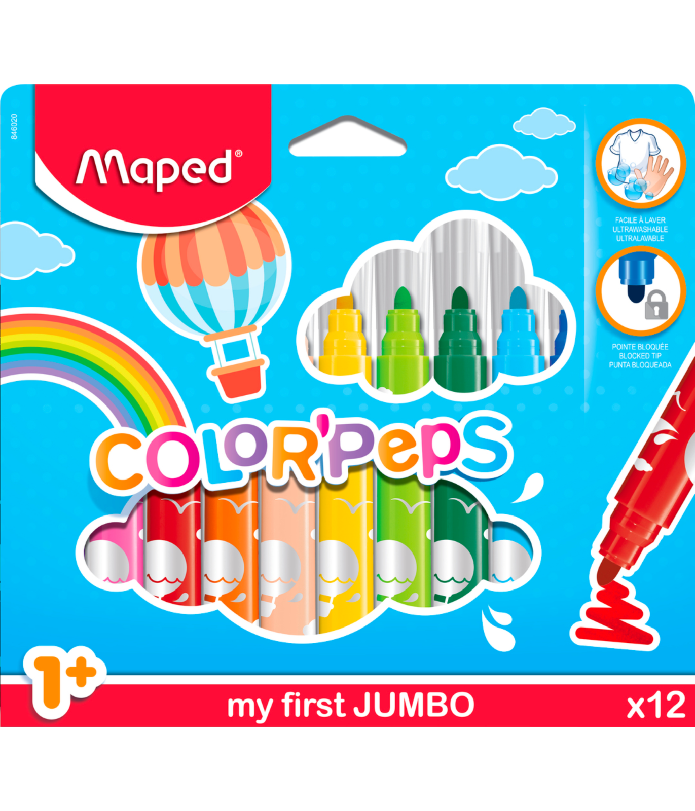 Maped Color'Peps My First Safety Tip Ultrawashable Markers, Pack of 12