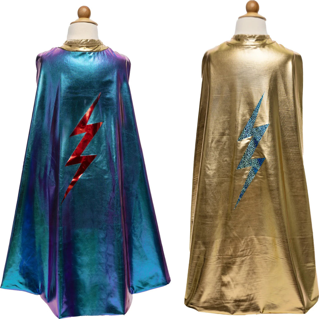 Reversible Blue Lightning Holographic Cape (Size 5-6)