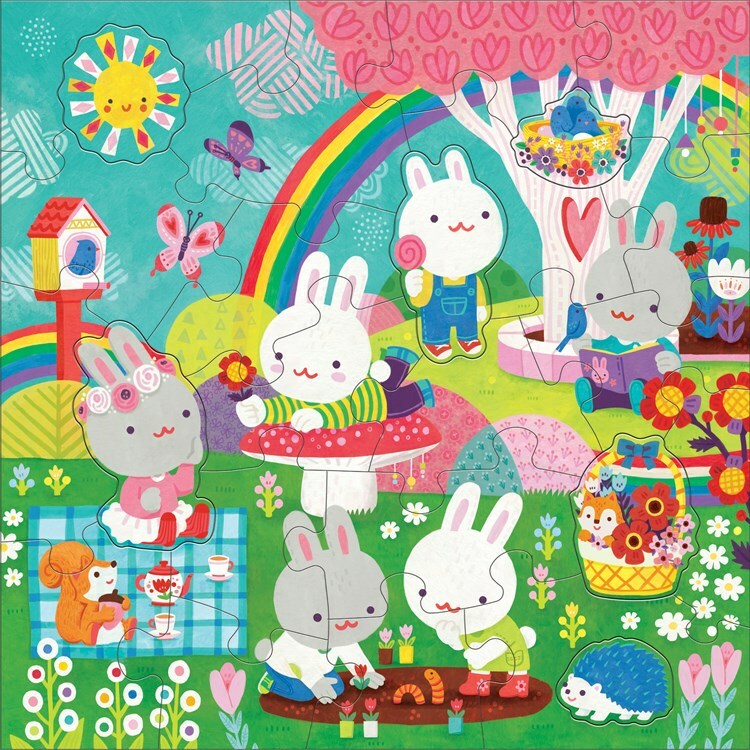 Garden Bunnies 25 Piece Floor Puzzle with Shaped Pieces