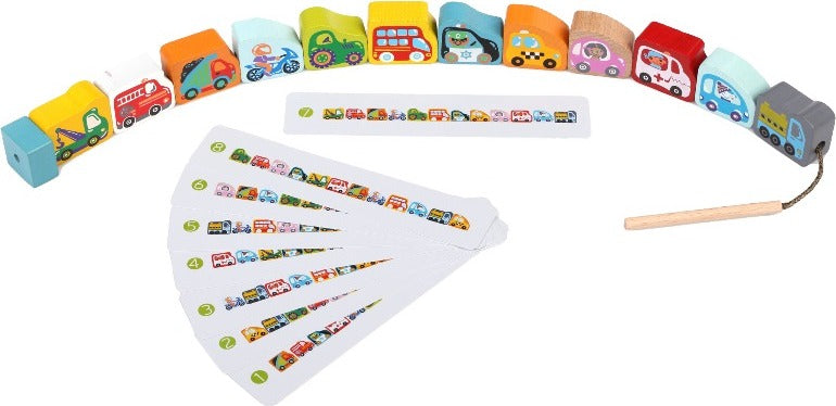 Cubika Wooden Cars Lacing Toy